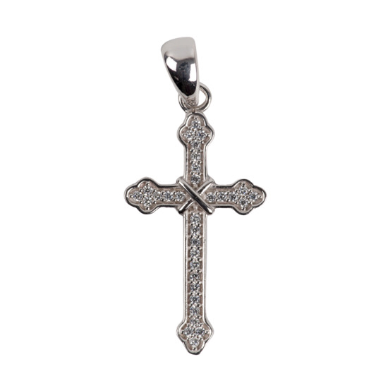 Croix de cou orthodoxe en argent 925 °/°° avec incrustation de zirconium H. 2,4 cm (1,66 g). Livrée en boîte