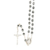 Chapelet grains oeil de chat, Ø 7 mm, chaîne couleur argentée, longueur au cœur 34 cm, croix avec Christ.