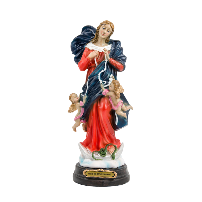 Statue en résine peinte à la main de Marie qui défait les noeuds. Plusieurs tailles.  