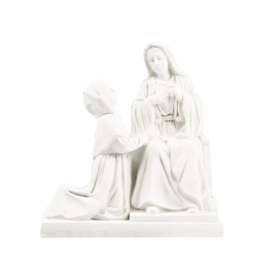 Statue résine peinte à la main de Sainte Catherine avec l'apparition de la vierge H. 12 cm.