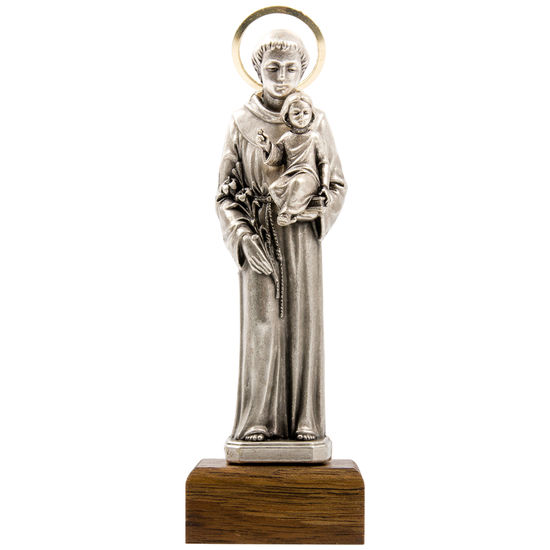 Statue en métal sur socle bois de Saint Antoine, Hauteur 11 cm.