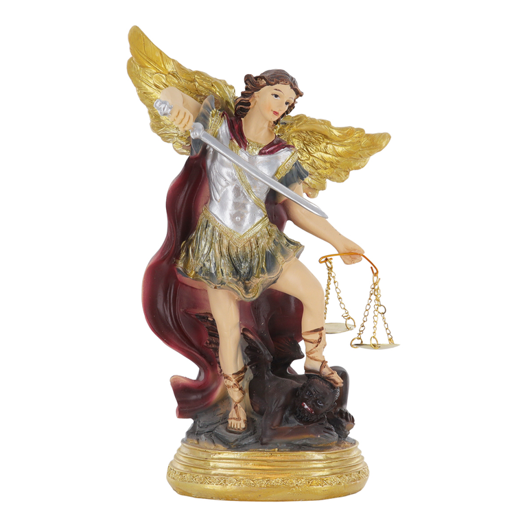Statue résine peinte à la main de St Michel avec balance de la justice