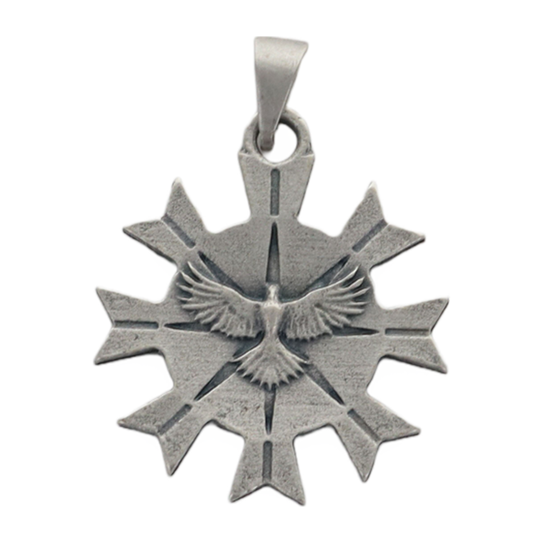 Médaille en métal du saint Esprit Ø 2 cm couleur argentée. Lot de 12