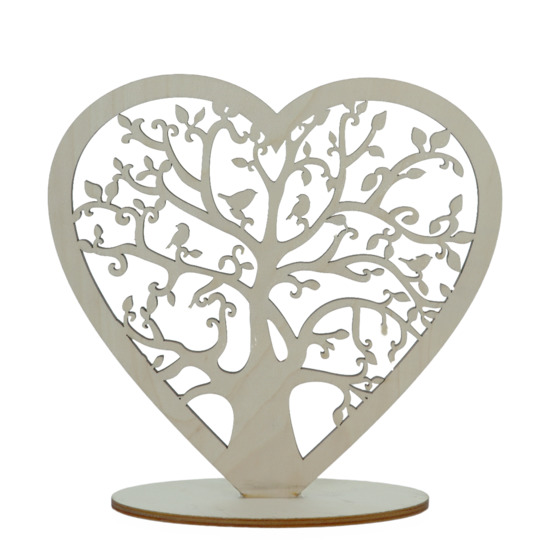 Arbre de vie forme coeur en bois sur socle H. 20 cm