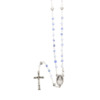 Chapelet grains marbrés Ø 4 mm, paters forme coeur, chaîne couleur argentée avec fermoir, longueur au cœur 26 cm, croix avec Christ.