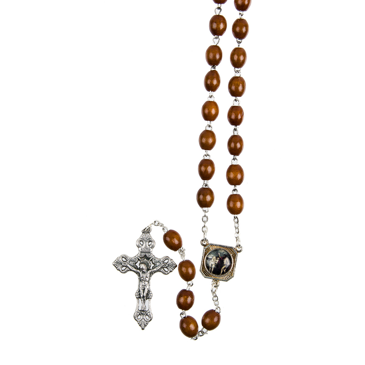 Chapelet de dévotion du rosaire lumineux en bois avec notice explicative, livré en sachet individuel.