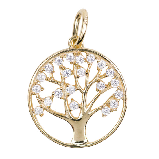 Médaille évidée en plaqué or de l'arbre de vie avec zirconium, Ø 1,8 cm. Livrée en boîte.