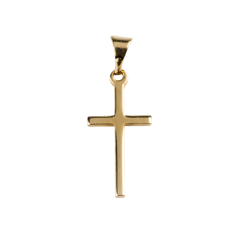 Croix de cou bâton fine en plaqué or H. 2 cm. Livrée en boîte