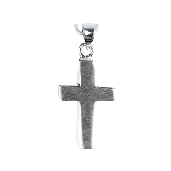 Croix de cou sablée en argent 925 °/°° H. 2 cm (1,94 g). Livrée en boîte