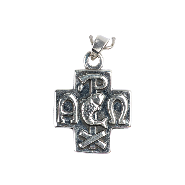 Croix de cou en argent 925 °/°° Alfa et Oméga H. 2 cm (3,74 g). Livrée en boîte