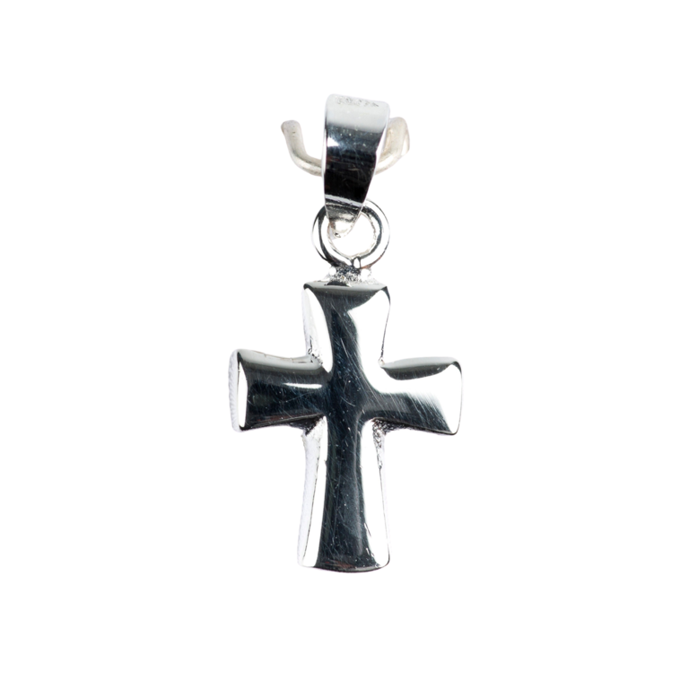Croix de cou biseautée en argent 925 °/°° H. 1,5 cm (0,77 g). Livrée en boîte