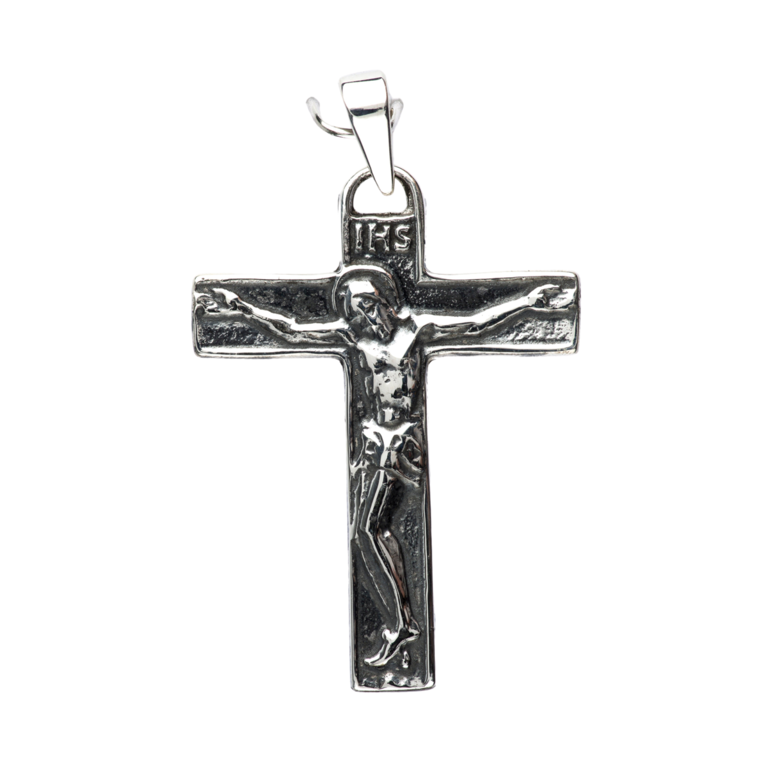Croix de cou en argent 925 °/°° avec Christ moderne H. 3 cm (2,16 g). Livrée en boîte