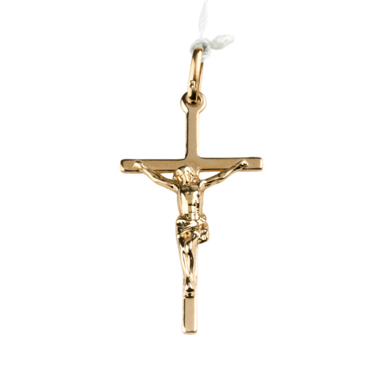 Croix de cou bâton en plaqué or avec Christ H. 3 cm. Livrée en boîte