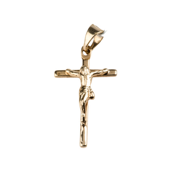 Croix de cou bâton en plaqué or avec Christ H. 2,4 cm. Livrée en boîte