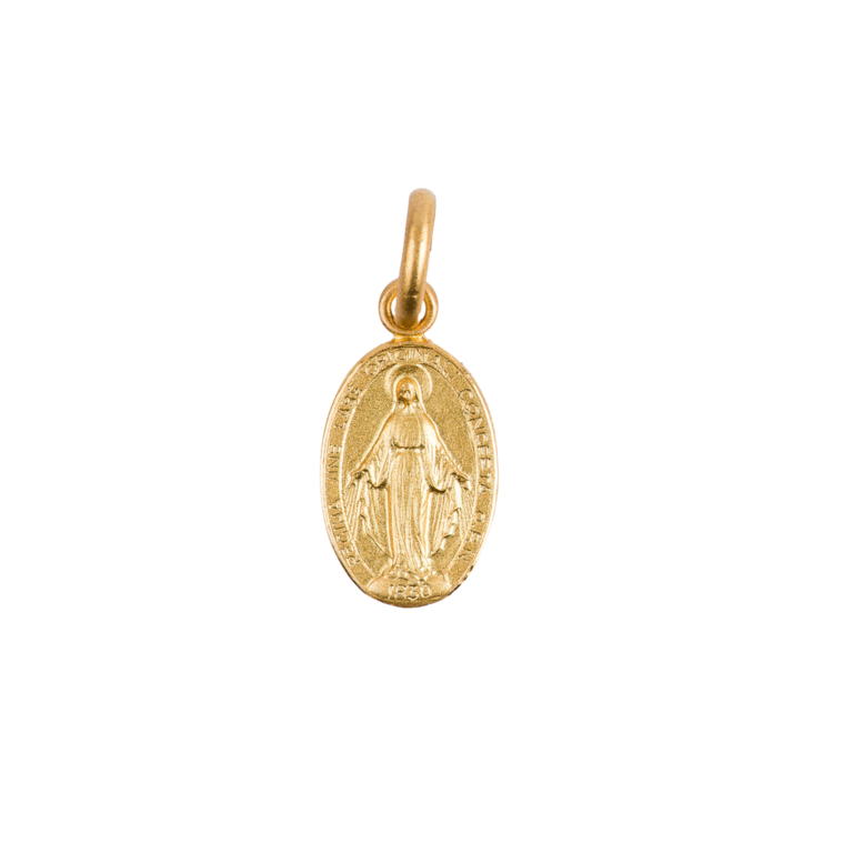 Médaille en plaqué or de la Vierge Miraculeuse - texte en Latin H. 1,2 cm. Livrée en boîte