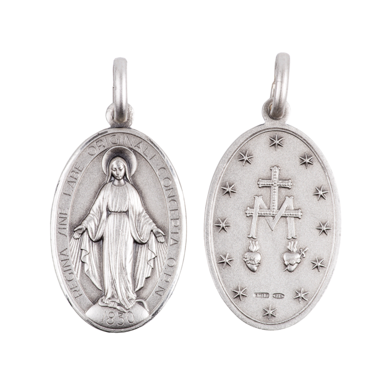 Médaille en argent 925 °/°°  de la Vierge Miraculeuse  - Texte en Latin H. 2,7 cm (5.63 g). Livrée en boîte