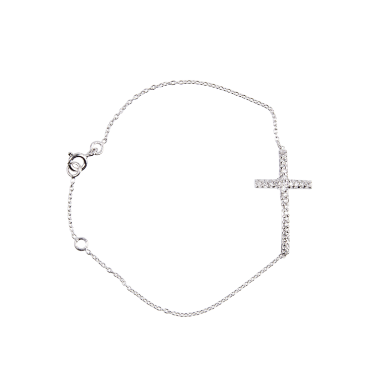 Bracelet en argent 925 °/°° ajustable sur chaine avec croix sertie de zirconium H. 2,5 cm (1,85 g). Livré en boîte        