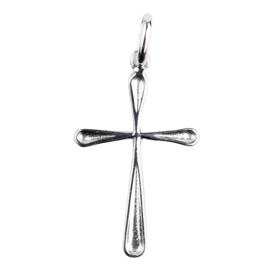 Croix de cou incurvée en argent rhodié 925 °/°° avec bords arrondis H. 2,5 cm (0,86 g). Livrée en boîte