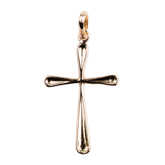 Croix de cou incurvée en plaqué or avec bords arrondis H. 2,5 cm. Livrée en boîte