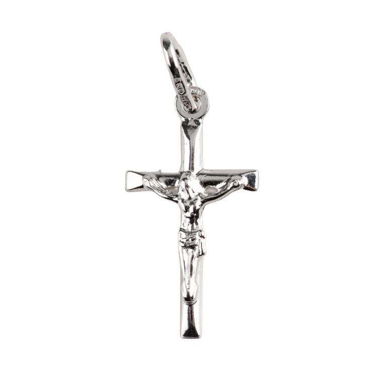 Croix de cou bâton en argent 925 °/°° avec Christ H. 2 cm (1,10 g). Livrée en boîte