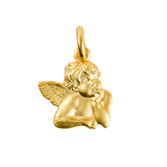 Pendentif en plaqué or de l'Ange Raphaël découpé H. 1,1 cm. Livré en boîte