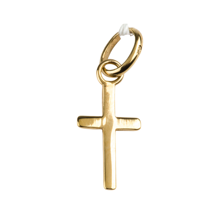 Croix de cou bâton en plaqué or H. 1,3 cm. Livrée en boîte