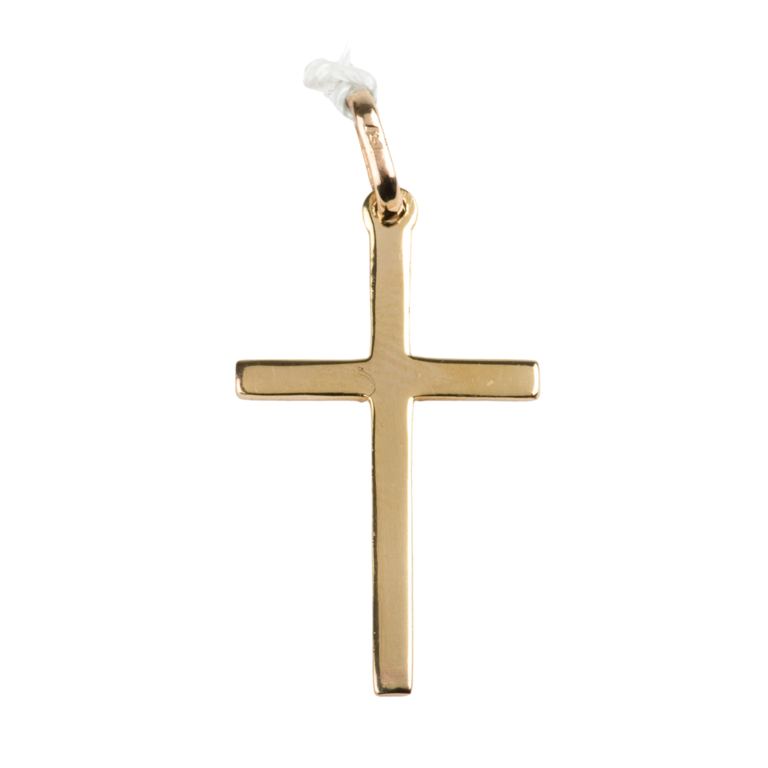 Croix de cou bâton plate en plaqué or H. 2,8 cm. Livrée en boîte