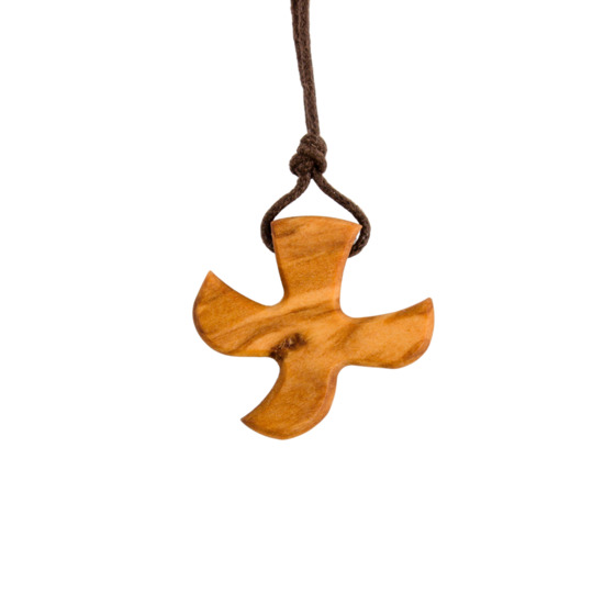 Croix de Taizé en bois d'olivier H. 2,7 cm avec cordon 70 cm.