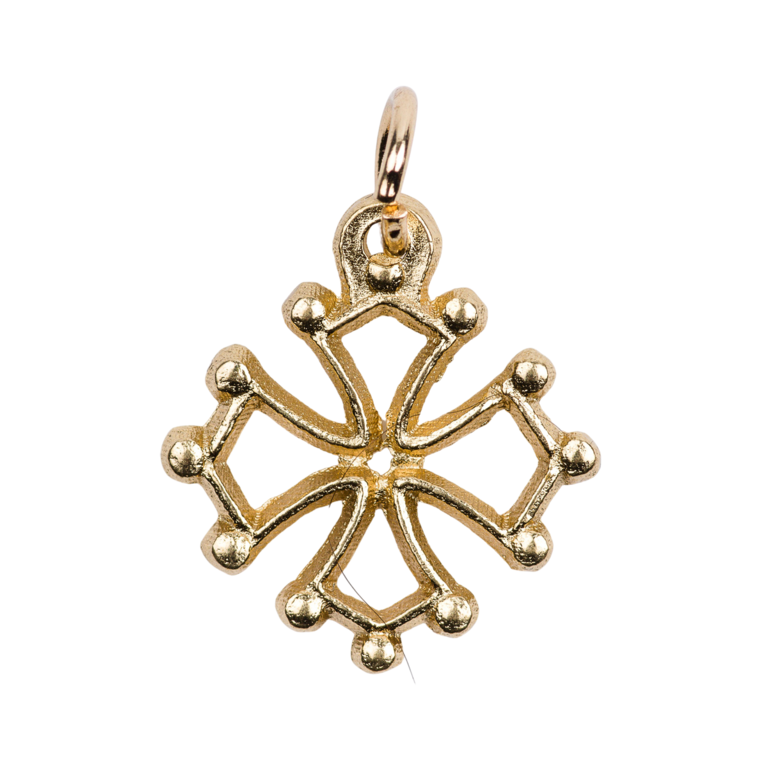 Croix de cou occitane en métal couleur dorée H. 1,5 cm.