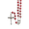 Chapelet grains filigranes, Ø 7 mm, chaîne couleur argentée, longueur au cœur 38 cm, croix avec Christ.
