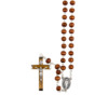 Chapelet grains en bois, Ø 7 mm, double chaîne couleur argentée, longueur au cœur 27 cm, croix avec Christ.