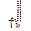Chapelet grains en bois, Ø 7 mm, double chaîne couleur argentée, longueur au cœur 27 cm, croix avec Christ.