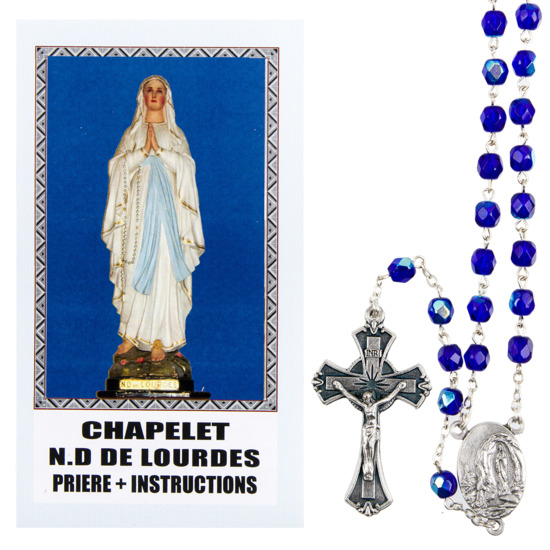 Chapelet de dévotion de Notre-Dame de Lourdes avec notice explicative, livré en sachet individuel.