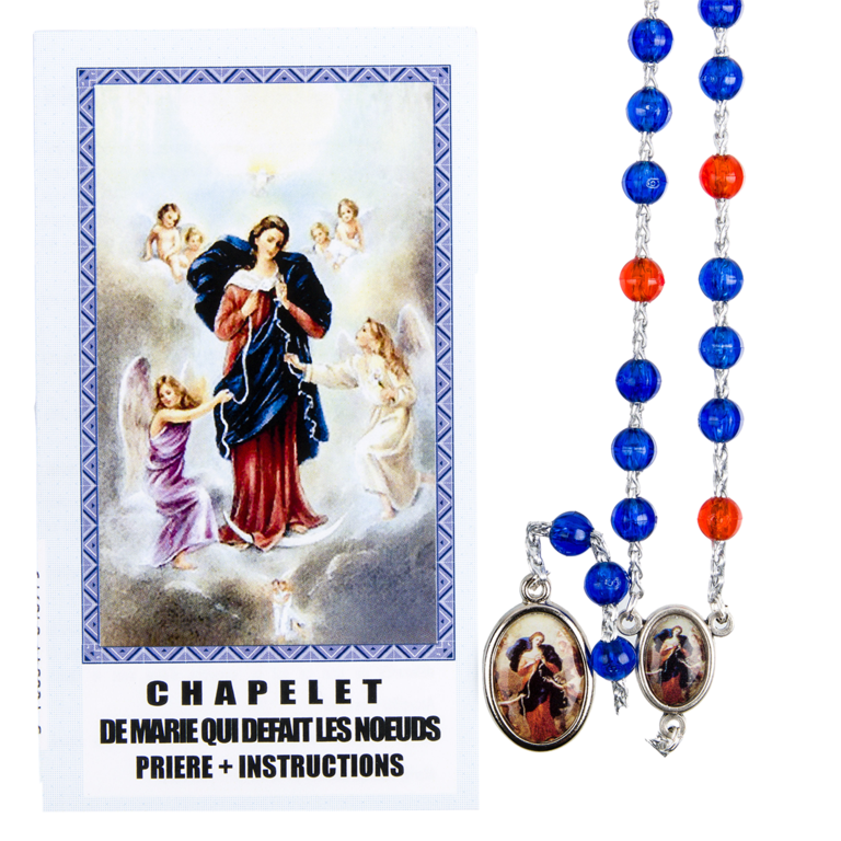 Chapelet de dévotion de Marie qui défait les noeuds avec notice explicative, livré en sachet individuel.