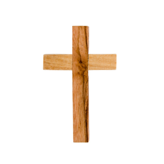Croix de cou en bois d'olivier de Jérusalem H. 4 cm avec cordon 70 cm.