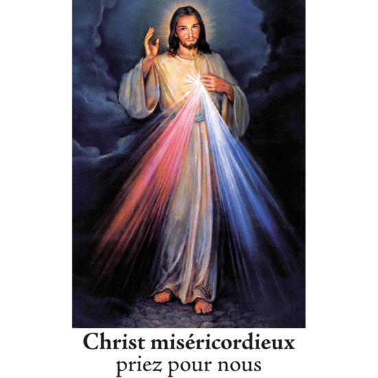 Autocollant transparent classique sans prière H. 10,5 x 6,5 cm pour bougie de neuvaine du Christ Miséricordieux.