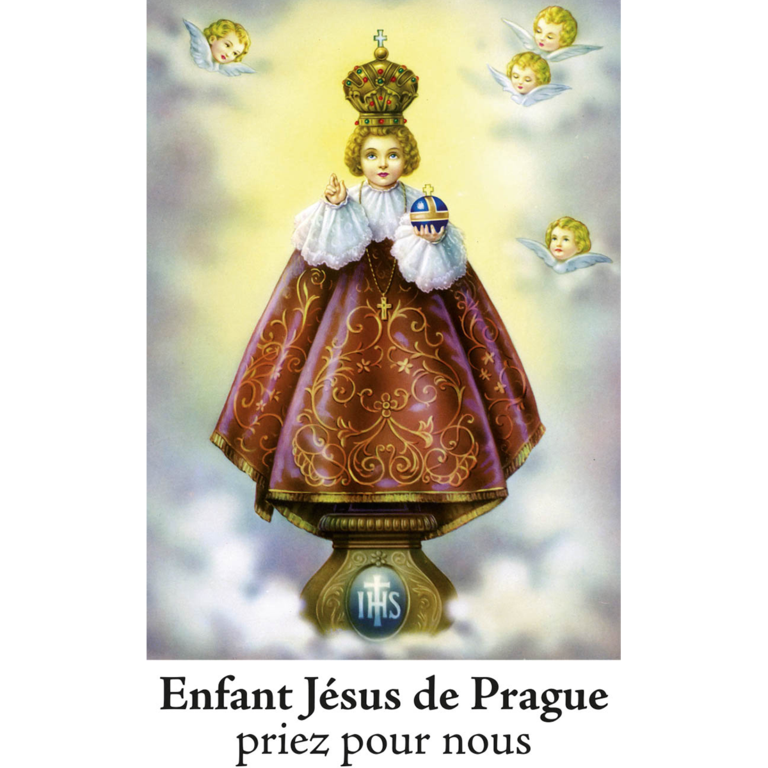 Autocollant transparent classique sans prière H. 10,5 x 6,5 cm pour bougie de neuvaine de l'enfant Jésus de Prague.