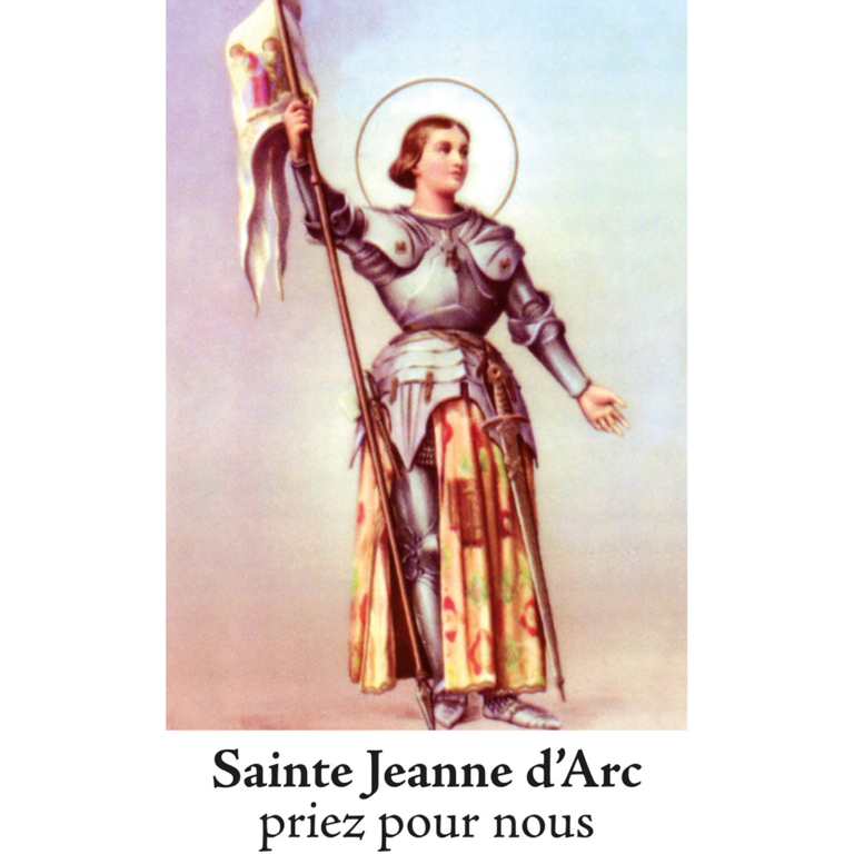 Autocollant transparent classique sans prière H. 10,5 x 6,5 cm pour bougie de neuvaine de Jeanne d'Arc.