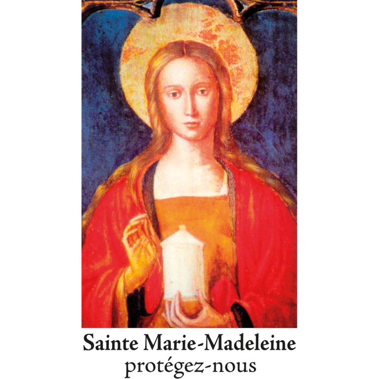 Autocollant Transparent avec prière 10.5x 6.5 cm pour bougie de neuvaine de Marie Madeleine rouge.