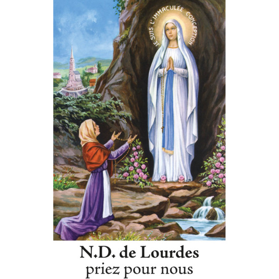 Autocollant Transparent avec prière 10.5x 6.5 cm pour bougie de neuvaine de ND de Lourdes.