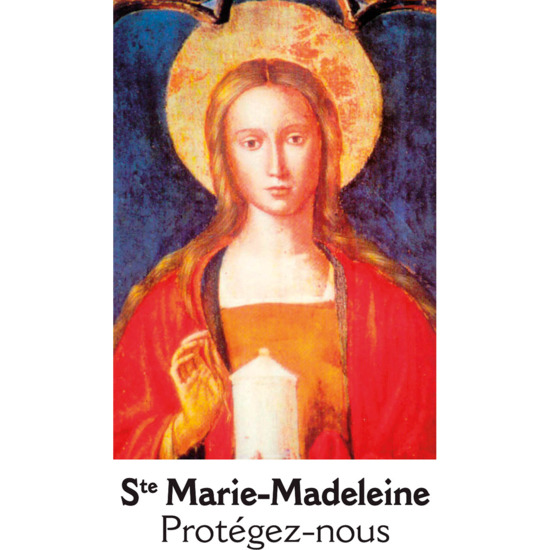 Autocollant Transparent sans prière H.5,1x3,1 cm pour veilleuse 20/24 heures de Marie Madeleine rouge.