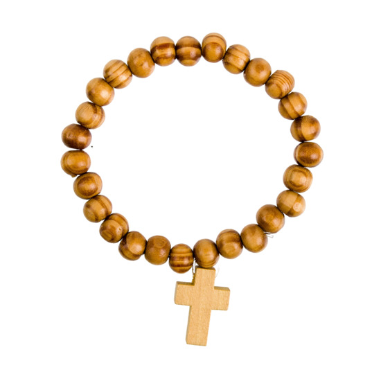 Bracelet sur élastique en bois Ø 8 mm, avec croix bois.