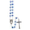 Chapelet grains en verre à facettes, Ø 9 mm, chaîne couleur argentée, longueur au cœur 33 cm, croix avec Christ.