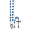 Chapelet grains striés argentés, Ø 7 mm, chaîne couleur argentée, longueur au cœur 32 cm, croix avec Christ.