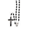Chapelet sur chaine indécrochable couleur argentée grains plastique ovales Ø 8 mm, longueur au cœur 35 cm, croix avec Christ.