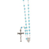 Chapelet grains semi-cristal avec coupelles couleur argentée , Ø 4 mm, chaîne couleur argentée, longueur au cœur 31cm, croix avec Christ+boîte.