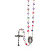 Chapelet grains gomme, Ø 7 mm, chaîne couleur argentée, longueur au cœur 31 cm, croix avec Christ.