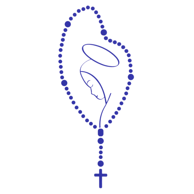 Autocollant transparent 7.5 x 15 cm Vierge et chapelet, couleur Bleu