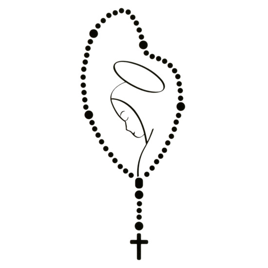 Autocollant transparent 7.5 x 15 cm Vierge et chapelet, couleur Noir
