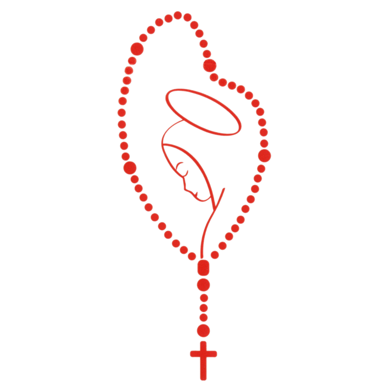 Autocollant transparent 7.5 x 15 cm Vierge et chapelet, couleur Rouge